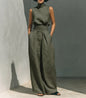 Women's Solid Color 2 Piece Set Sleeveless High Neck Top Back Keyhole High Waist Wide Leg Pants Casual Minimalist Summer Outfit