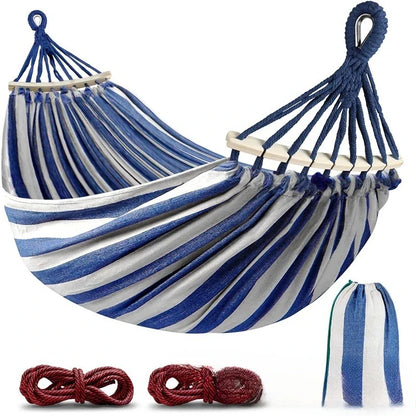 Canvas Hammock Anti-Roll Double Camping with Curved Wooden Poles