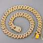 14mm Iced Out Prong Cuban Link Chain Necklace for 2 Row Rhinestone