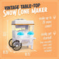 Retro Table Top Snow Cone Machine for Shaved Ice Slushie Maker with Cups and Scoop