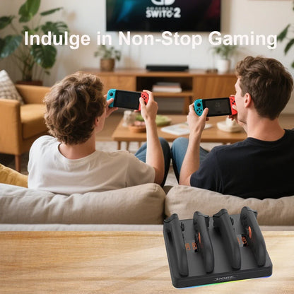 Multi-functional Charging Dock For Switch 2 Joy-Con Controller Charger Station RGB Light Fast Charging Stand For Switch2 Gamepad Charging Base With Type-C Cable
