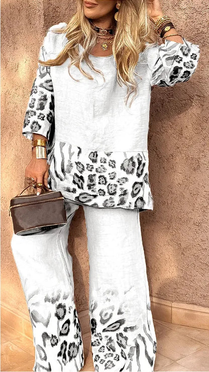 New Summer Leopard Print Two Piece Set Women Fashion Casual Loose