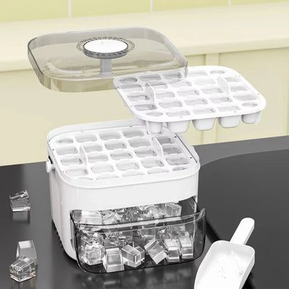 50-Cube Double Layer Ice Cube Maker with Easy Press Cap, Household Refrigerator Ice Making Mold Storage Box, Multi-purpose Kitchen Ice Container