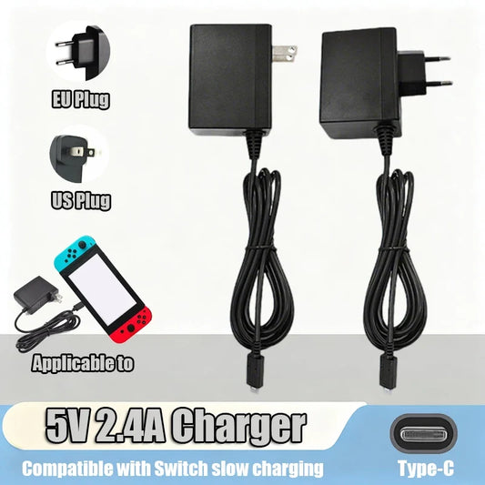 12W 5V 2.4A Type-C Replacement Charger For Switch OLED Lite NS NX Game Console USB-C Power Supply AC 100-240V US EU Plug