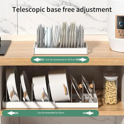 DecorBites™ Kitchen Organizer: Expandable Storage Rack for Cabinets with Drawer and Cutting Board Slot