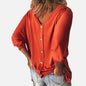 Plus Size Loose Women's Shirt V-Neck Overhead Three-Quarter Sleeve Casual Female Top Button Decoration Padded Shoulder