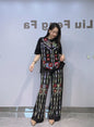 Summer Sequins Flower Short Sleeve T Shirt & Wide Leg Pant Sets Woman