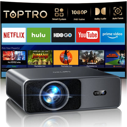TOPTRO 4K Projector 1000ANSI Auto Focus/Keystone WiFi6 BT5.2 Full HD 1080p Smart Home Theater Movie Projector Official Netflix