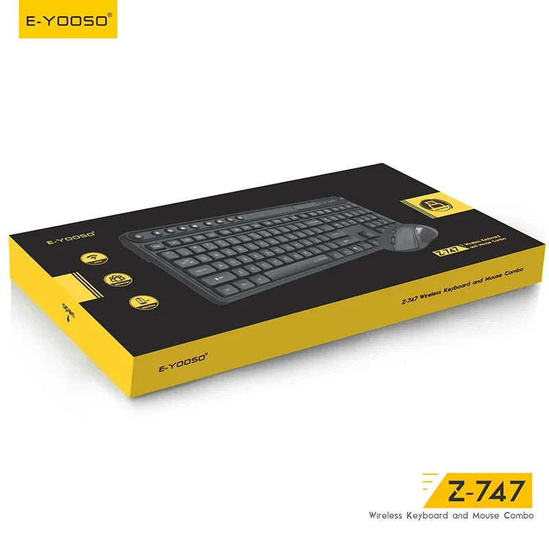E-YOOSO Z-747 Wireless Keyboard Mouse Combo 2.4G Ergonomic Full Size Multimedia Keyboard Mice Set for Desktop Laptop Office