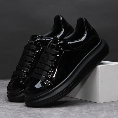 Brand Men's Shoes Black Glossy Casual Men Shoes White Fashion Couple