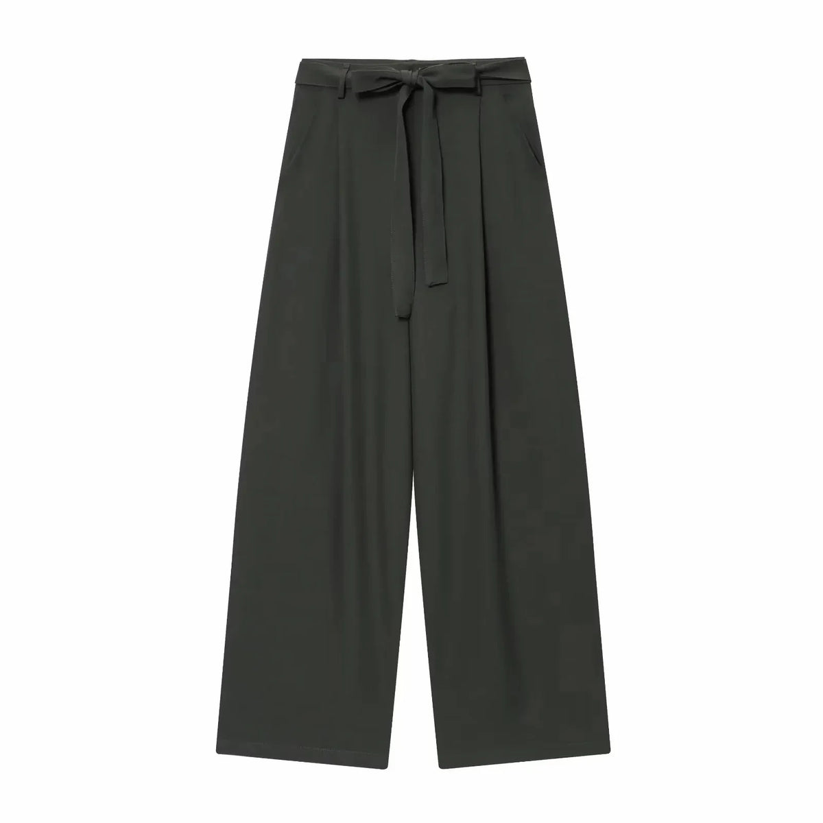 Women Fashion 2-Piece Set Single-breasted Sleeveless V-Neck Pinstripe Vest+Summer Pleated Loose Pocket Belt Zipper Pants