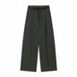 Women Fashion 2-Piece Set Single-breasted Sleeveless V-Neck Pinstripe Vest+Summer Pleated Loose Pocket Belt Zipper Pants