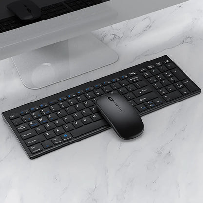 2.4G Wireless & Bluetooth Rechargeable Ultra-Thin Keyboard Mouse Set for Computer, Office, Gaming, iPad - Silent Slim Design
