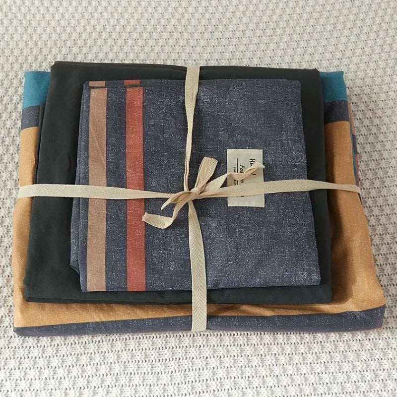 DecorBites™ Japanese Grid Print Bed Set in Washed Cotton for Summer Comfort