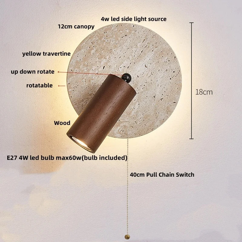 DecorBites™ LED Button Switch Wall Light in Yellow Travertine White Glass - Modern Nordic Design