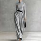 Women Long Sleeve Knit Pullover Two-Piece Set Elegant High Neck Slim Top+Wide leg Pants Spring Autumn new Outfit Suit