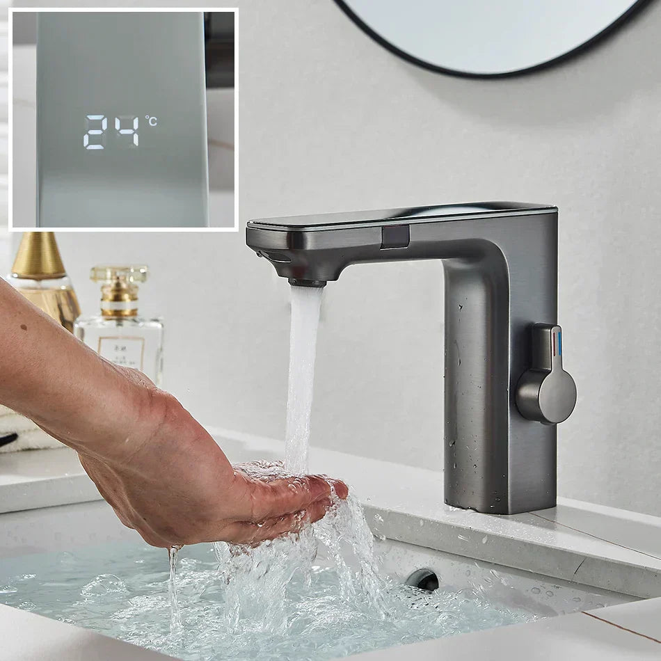 DecorBites™ LCD Sensor Basin Faucet Hot Cold Water Mixer Tap Touchless Vanity Faucet