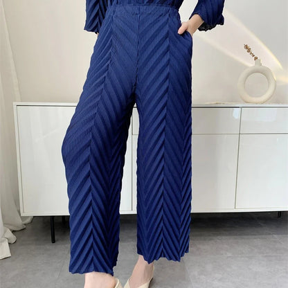 Spring New Women Handmade Pleated Pants Set Comfortable Casual Seven