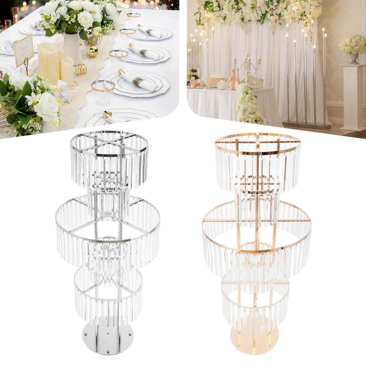 5 Tiers Gold/silver Wedding Centerpieces Flower Stand Vase Centerpiece