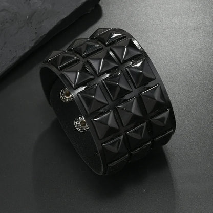 18 Color Punk Hip-Hop Three Rows of Square Rivets PU Leather Big Wide