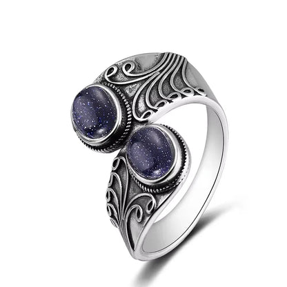 925 Vintage Silver Ring with Natural Moonstone 6*8mm Adjustable Rings