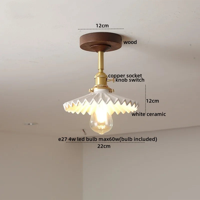DecorBites™ Green Glass LED Ceiling Lights: Modern Copper Wood Indoor Lamp