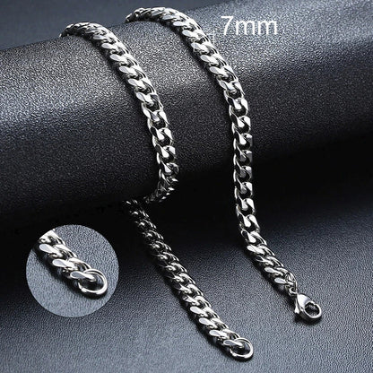 3-11mm Classic Cuban Chain Necklace for, Silver Black Gold Grey Color