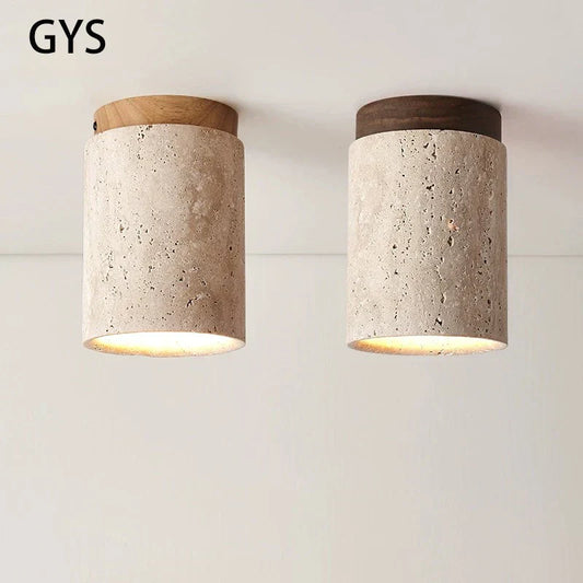DecorBites™ Japanese Style Stone Wood Round Ceiling Light for Living Room and Corridor