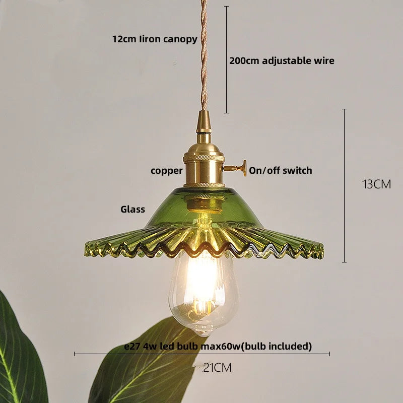 DecorBites™ Green Glass LED Pendant Light | Nordic Modern Copper Knob Switch Hanging Fixture