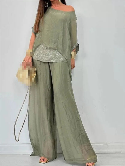 New Autumn Collection Chiffon Round Neck Five Quarter Sleeve Short