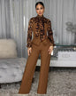 2 Pcs Women Chic Pants Suit Casual Leopard Patchwork Slim Top