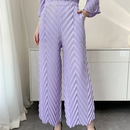 Spring New Women Handmade Pleated Pants Set Comfortable Casual Seven
