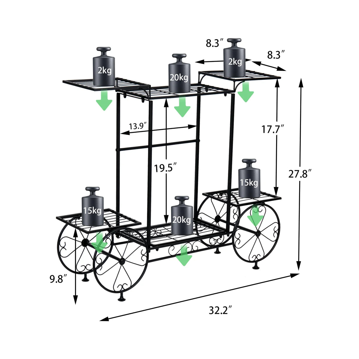 Garden Cart Stand Flower Pot Holder Display Rack Home Plant Stand - Multi-Functional Garden Storage Organizer