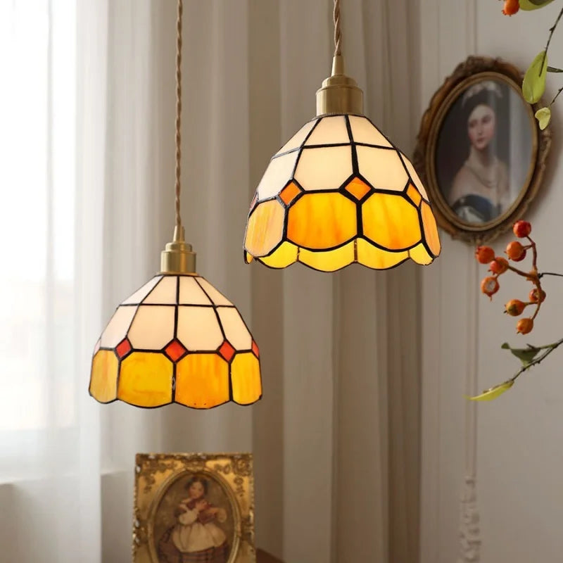 DecorBites™ Glass LED Pendant Lamp Tiffany Style Hand Stitch Dining Room Light