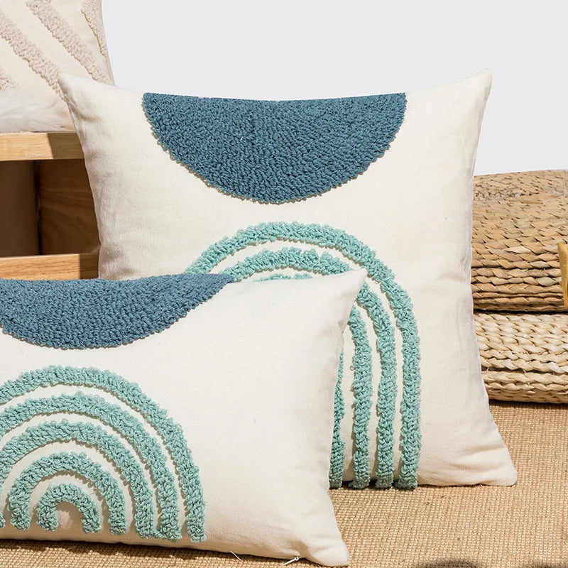 DecorBites™ Half Circle Loop Tufted Cushion Cover Embroidered Pillow Covers for Living Room