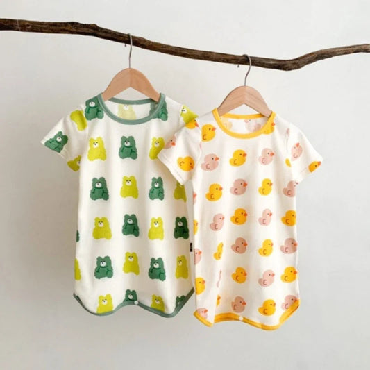 0-3 Years Newborn Ice Silk Thin Sleepwear Print Babysuits Cartoon Romper Summer New Boys Girls Baby Anti Kick Clothing