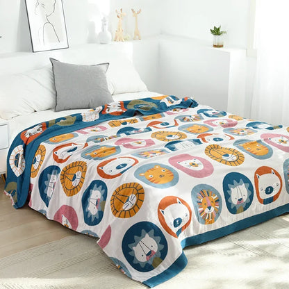 DecorBites™ Kawaii Cat Cartoon Throw Blanket - Soft Double Cotton Quilt