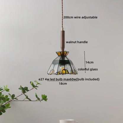 DecorBites™ Green Glass LED Pendent Lamps, Walnut Copper Modern Hanging Light Fixtures
