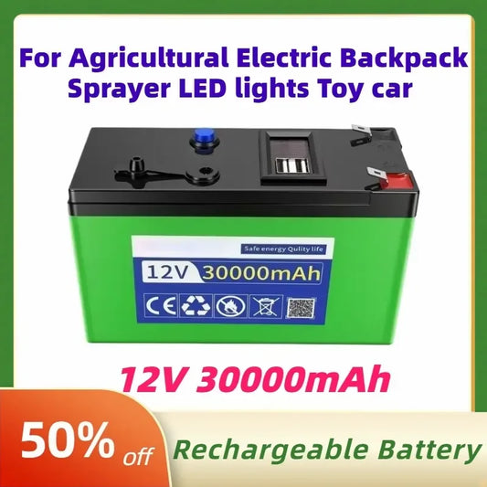 12V 30000mAh Rechargeable Li-Polymer Battery Pack for Agricultural Electric Backpack Sprayer LED Lights and Toy Car Battery