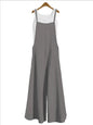 Women's Summer Sleeveless Jumpsuit Solid Color Wide Leg Bib Overalls Casual Loose Cotton Linen Straps Dungaree