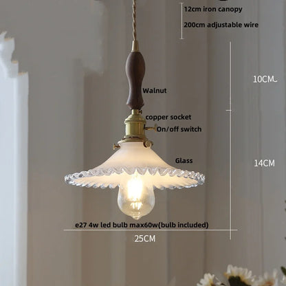 DecorBites™ Glass LED Pendant Lamp with Wood Handle - Modern Nordic Hanging Light