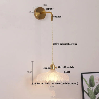 DecorBites™ Glass Copper LED Wall Sconce | Pull Chain Switch | Adjustable Bathroom Light