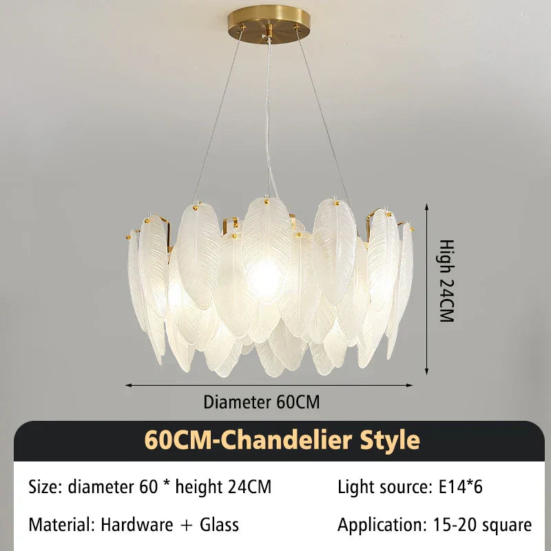 DecorBites™ Glass Feather Chandelier: Luxury Art Decor for Living Dining Room