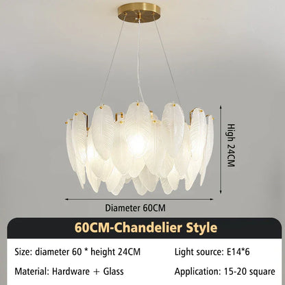 DecorBites™ Glass Feather Chandelier: Luxury Art Decor for Living Dining Room