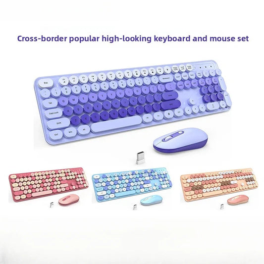 Wireless Keyboard Mouse Set High-Looking Girl Silent Office retro Cute Pink