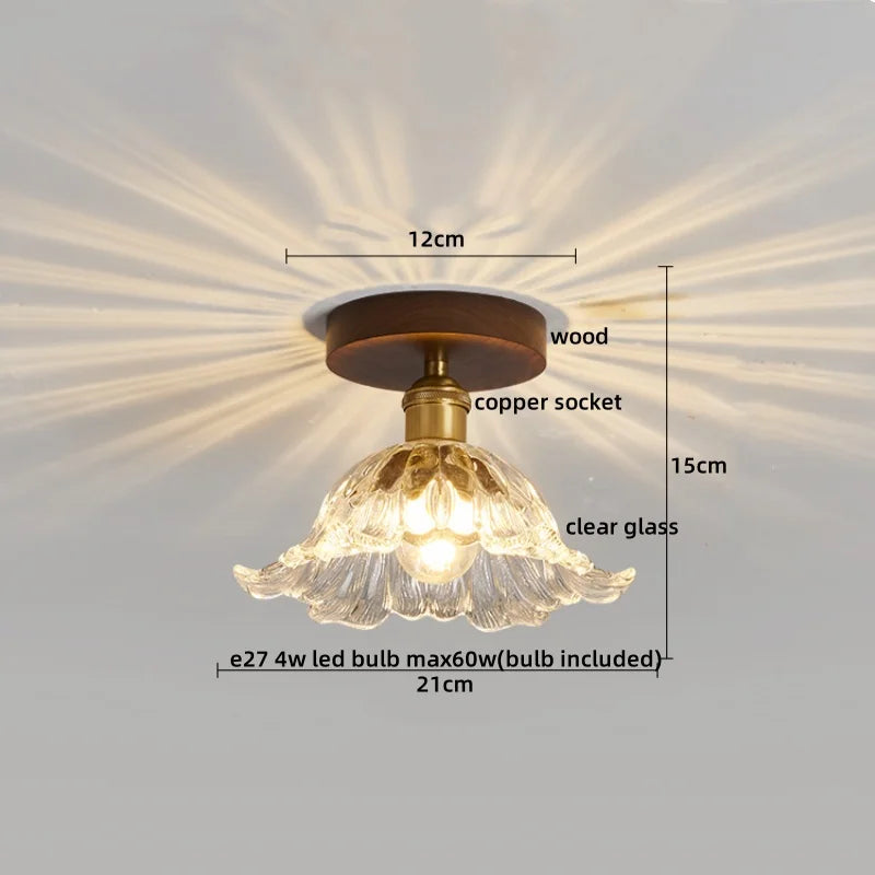 DecorBites™ Green Glass LED Ceiling Lamp Nordic Wood Copper Ceiling Lights