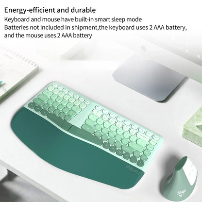 MOFii 1 Set Ergonomic Wireless Keyboard and Mouse Combo, Green Split Design Office Keyboard, 2.4G Wireless Connection, US QWERTY