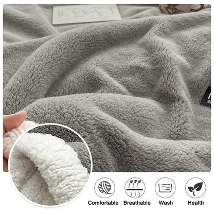 Thickened Double-layer Lamb Fleece Flannel Blanket for Bed Office Air Conditioning and Nap Throw Soft Blanket for Bedding Sofa