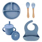 Food Grade Silicone Child Dish Set Baby Feeding Bowl Suction Plate Straw Cup Wooden Spoon Fork for Kids Tableware Toddler Dishes
