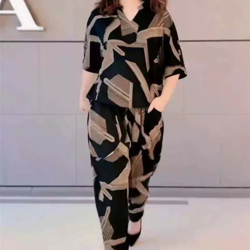 Casual Fashion Geometric Letter Printing Pant Sets Summer Short Sleeve